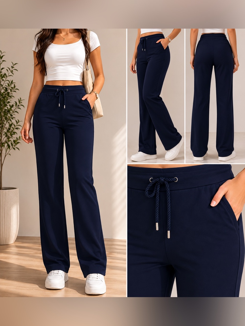 Women's Navy Drawstring Track Pants